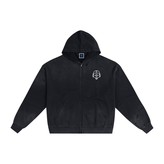 The Starfighter Jeans - Hand-Frayed Helmet Zip Hoodie